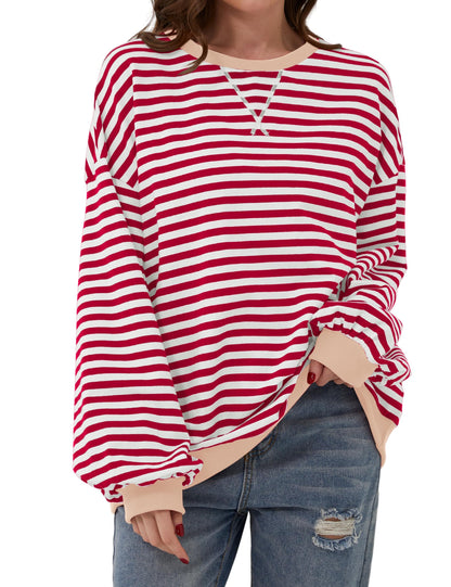 Women's Oversized Striped Long Sleeve Pullover