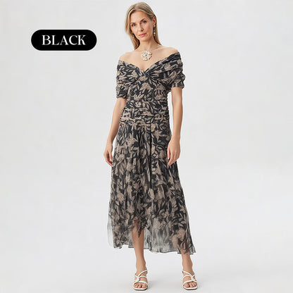 💖 Women's Off-the-Shoulder V-Neck Printed Dress