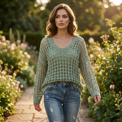 🌸New Arrival🌸Women’s Casual Solid Color Crochet Knit Top