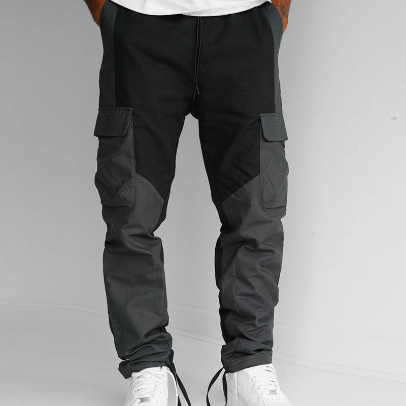 Men's Patchwork Multi-Pockets Drawstring Elastic Waist Cargo Pants