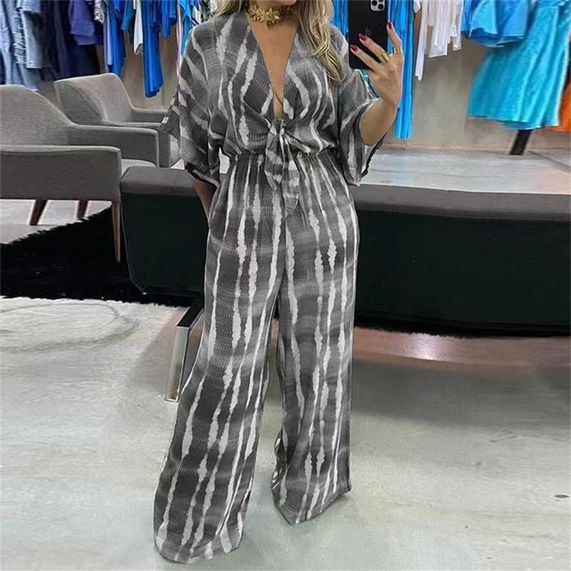 Women's Printed V -neck Set