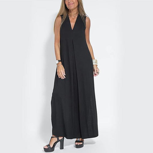 Buy 2 free shipping Sleeveless Deep V-Neck Loose Maxi Dress