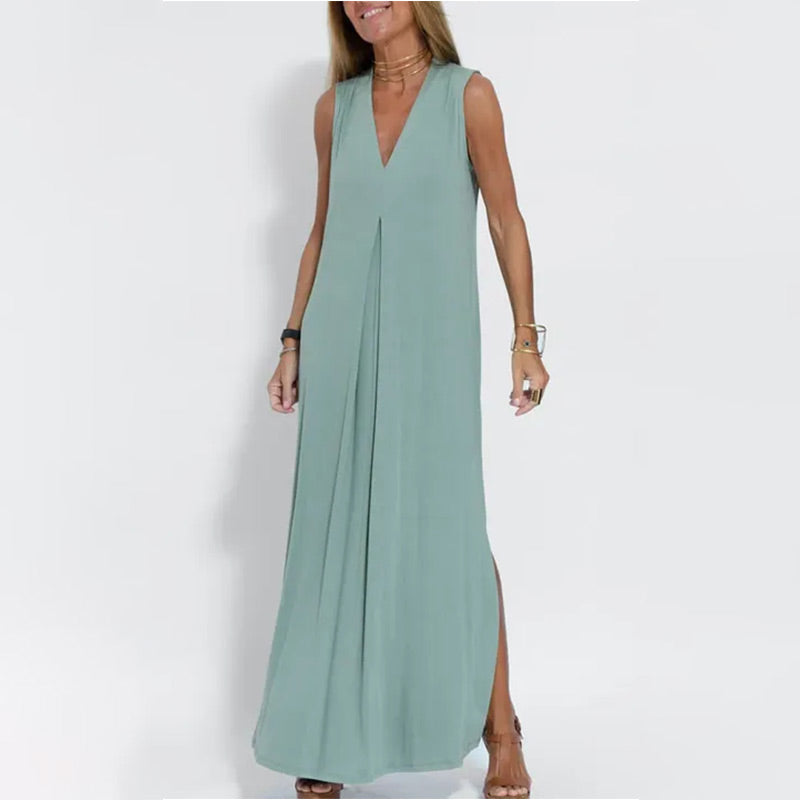 Buy 2 free shipping Sleeveless Deep V-Neck Loose Maxi Dress