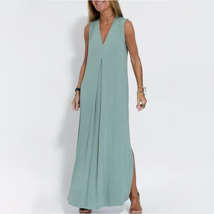 Buy 2 free shipping Sleeveless Deep V-Neck Loose Maxi Dress