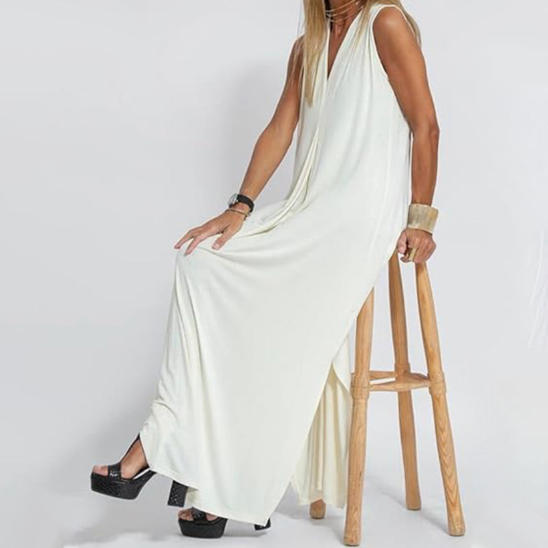 Buy 2 free shipping Sleeveless Deep V-Neck Loose Maxi Dress