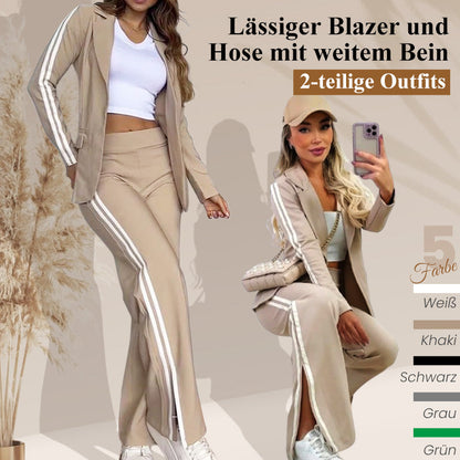 Outfit set for women: Casual blazer with lapel collar and wide-leg trousers