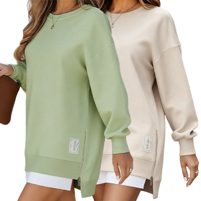 🔥2025 HOT SALE🔥 Long Sleeve Pullover Zipper Slit Casual Sweatshirt Dress