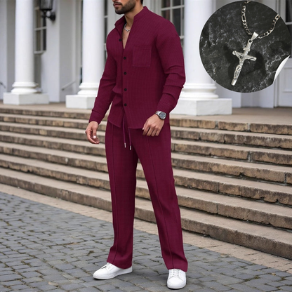 ⏳Time-Limited Special⏰Men’s Casual Waffle Shirt Pants 2-Piece Set