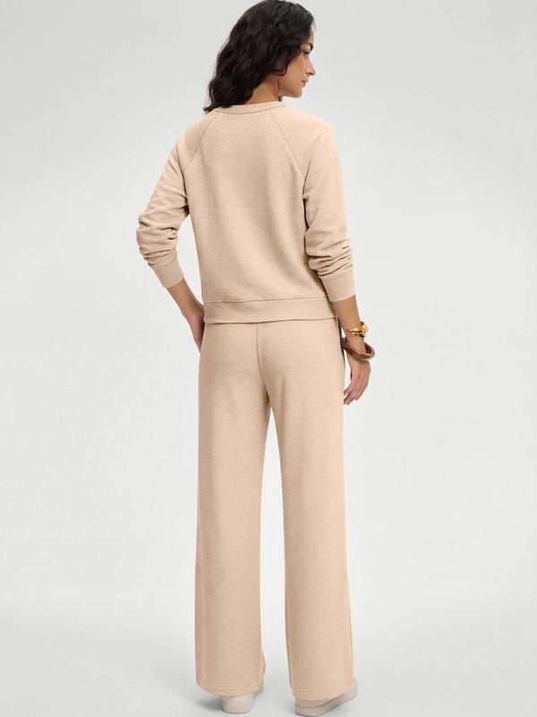 ✨Women's 2 Piece Outfits V Neck Lounge Set | Raglan Long Sleeve Top & Wide Leg Pants