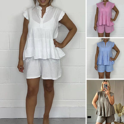 😍Best Sellers😍Women's Cheesecloth Ruffle Shorts & Top Set