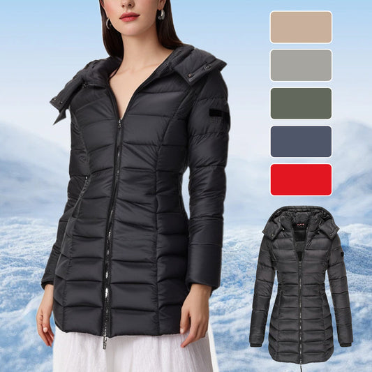 🔥 Winter Women's Mid-length Padded Jacket Warm Solid Color Hooded Jacket