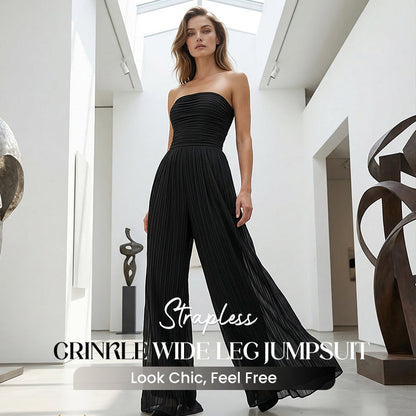 Strapless Crinkle Wide-Leg Jumpsuit