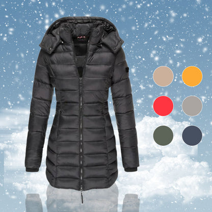 🔥 Winter Women's Mid-length Padded Jacket Warm Solid Color Hooded Jacket