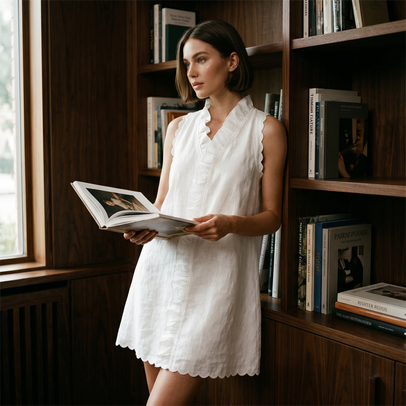 Women's Ruffle Trim Button-Front Mini Dress