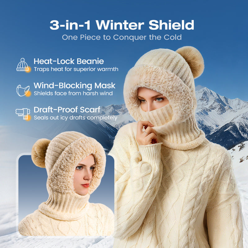 Women's Winter One-Piece Knitted Beanie Scarf Mask