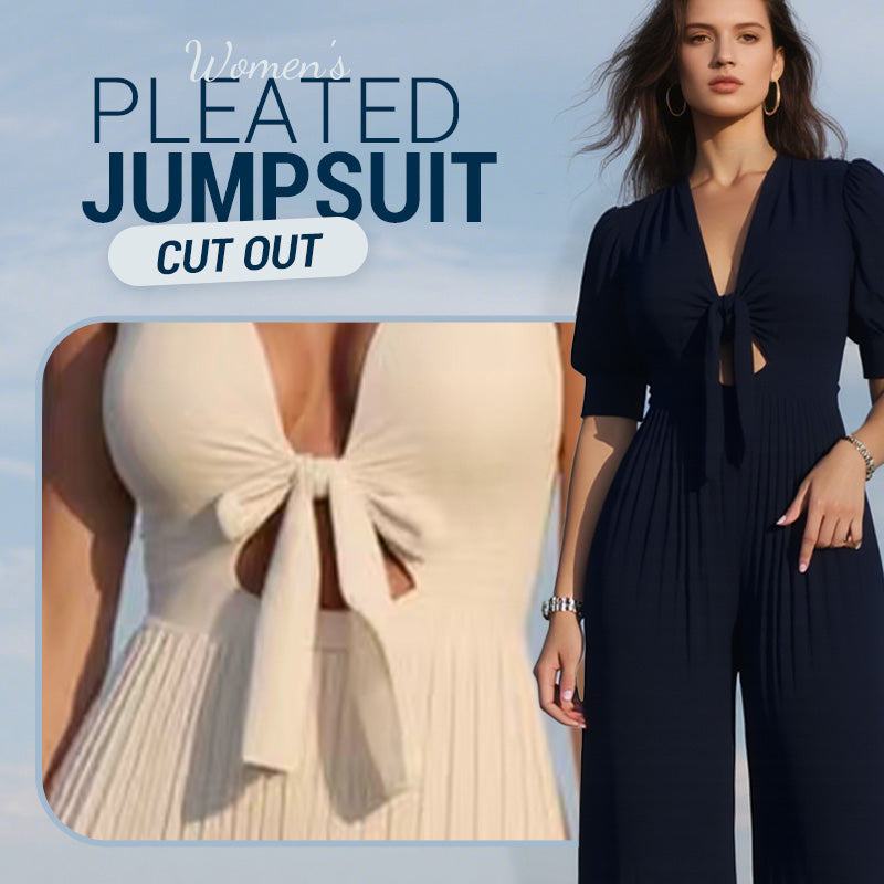 Women’s Solid Cut Out V-Neck Pleated Jumpsuit💛💛