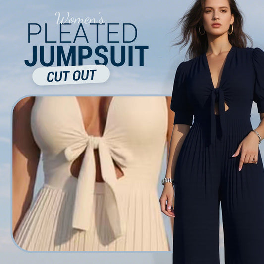 Women’s Solid Cut Out V-Neck Pleated Jumpsuit💛💛