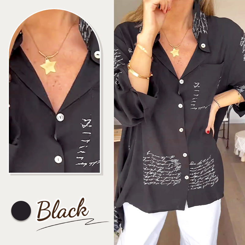 Letter Print Fashion Lapel Shirt