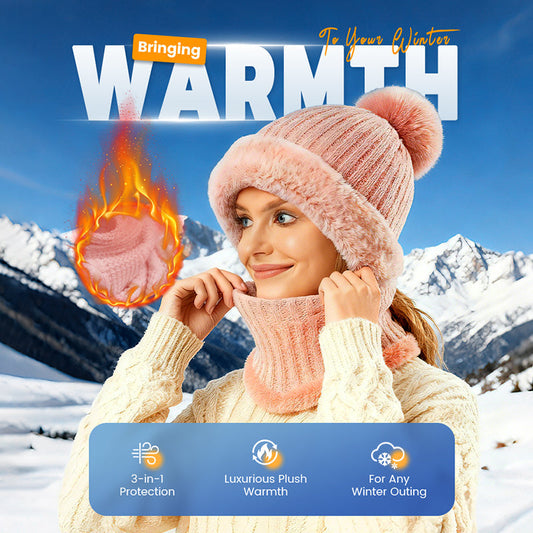 Women's Winter One-Piece Knitted Beanie Scarf Mask