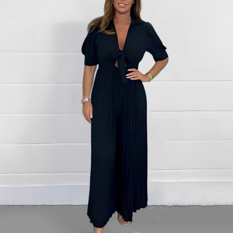 Women’s Solid Cut Out V-Neck Pleated Jumpsuit💛💛