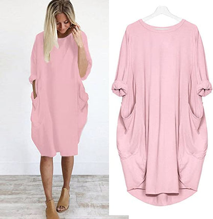 Hot sale💝 Women Casual Loose Pocket Long Sleeves Dress