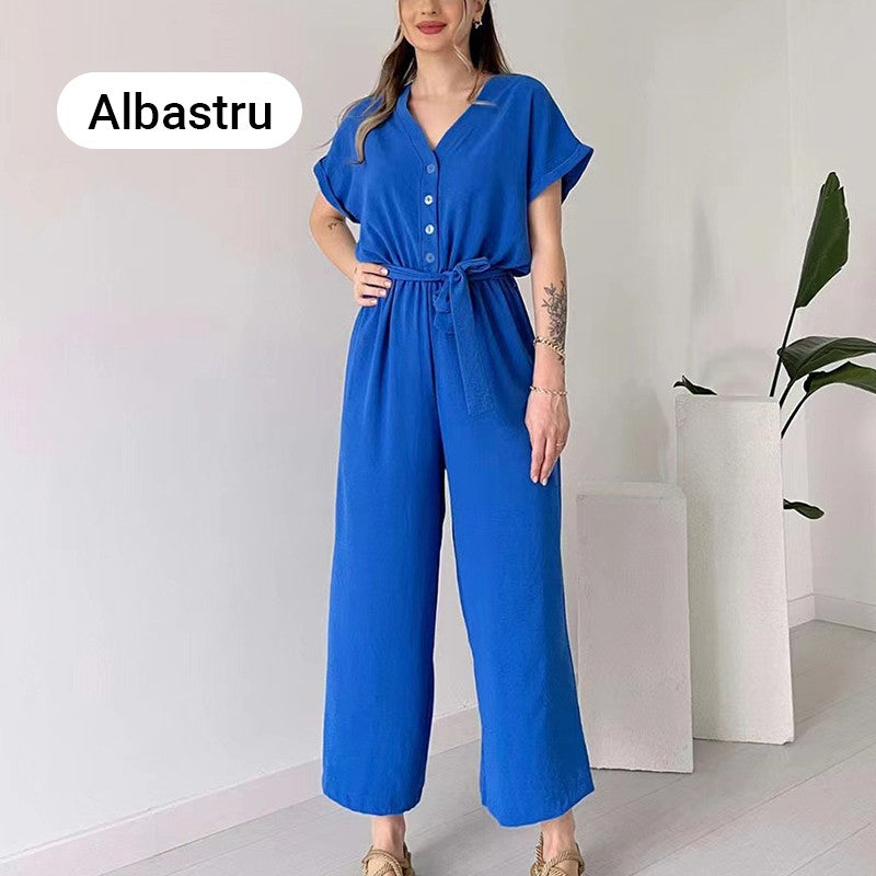 💖 Women's V-Neck Short Sleeve V-Neck Casual Jumpsuit