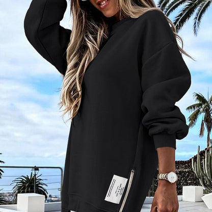 🔥2025 HOT SALE🔥 Long Sleeve Pullover Zipper Slit Casual Sweatshirt Dress