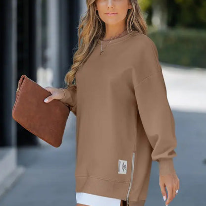 🔥2025 HOT SALE🔥 Long Sleeve Pullover Zipper Slit Casual Sweatshirt Dress