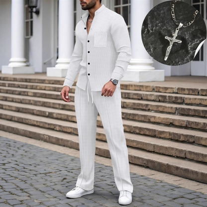 ⏳Time-Limited Special⏰Men’s Casual Waffle Shirt Pants 2-Piece Set