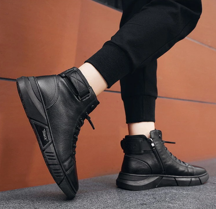 Black Warm Leather Boots