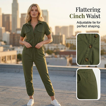 🥳 HOT SALE🥳💞50K+ SOLD!Women's Short Sleeve Button-Front Jumpsuit