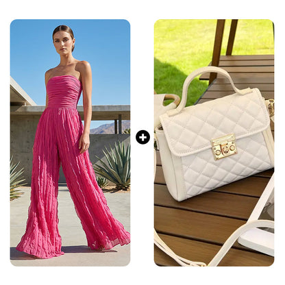 Strapless Crinkle Wide-Leg Jumpsuit