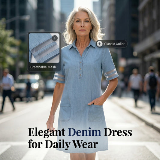 Blue Plain Collared Denim MIni Dress