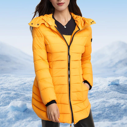 🔥 Winter Women's Mid-length Padded Jacket Warm Solid Color Hooded Jacket