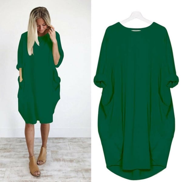 Hot sale💝 Women Casual Loose Pocket Long Sleeves Dress