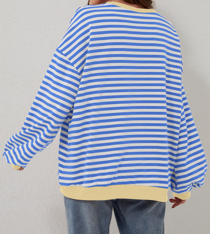Women's Oversized Striped Long Sleeve Pullover