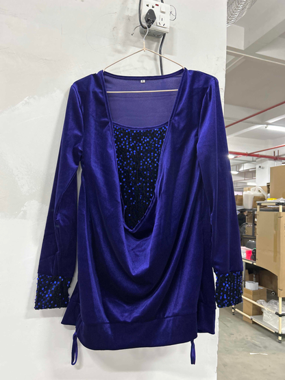 🎁Sequin Loose Smocked Fake Two-Piece Top