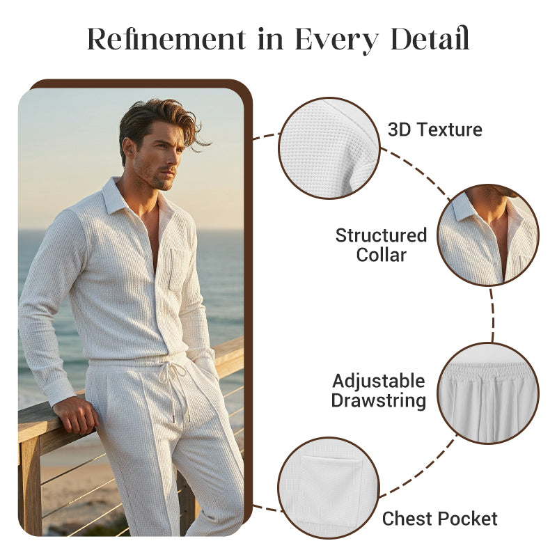 ⏳Time-Limited Special⏰Men’s Casual Waffle Shirt Pants 2-Piece Set