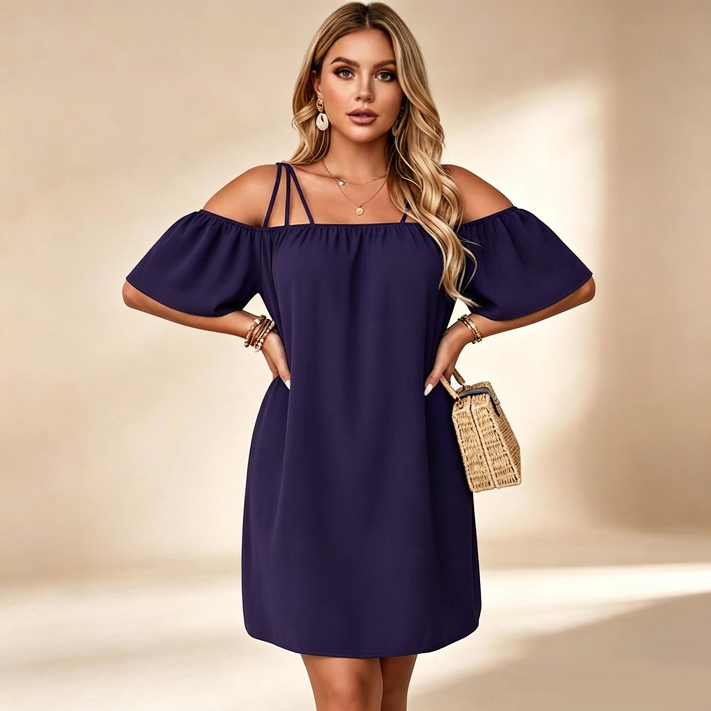 👗 Women's Elegant Solid Color Mini Dress