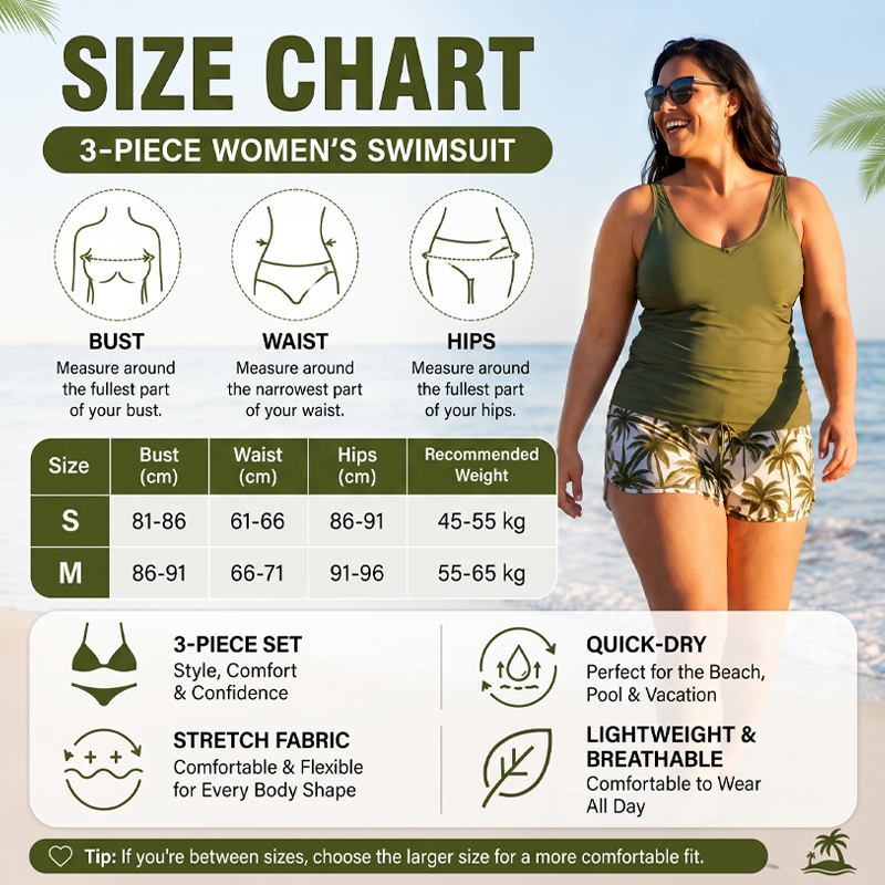 ✨Women's 3-Piece Swimsuit Tankini Set with Shorts