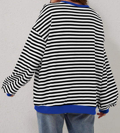 Women's Oversized Striped Long Sleeve Pullover