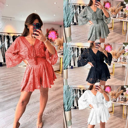 🔥Casual V-Neck Lace Short Set