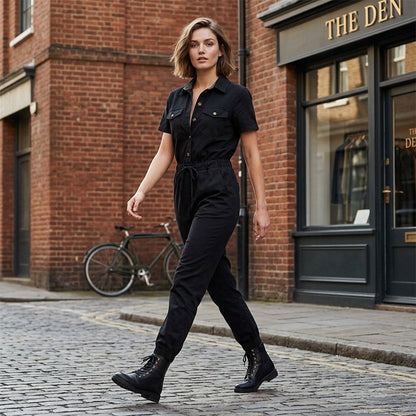 🥳 HOT SALE🥳💞50K+ SOLD!Women's Short Sleeve Button-Front Jumpsuit