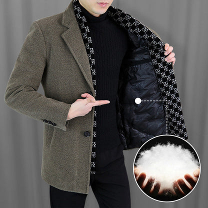 🎅Christmas Pre-sale🎁Men’s Stylish Notched Lapel Winter Tweed Jacket with White Duck Down Lining