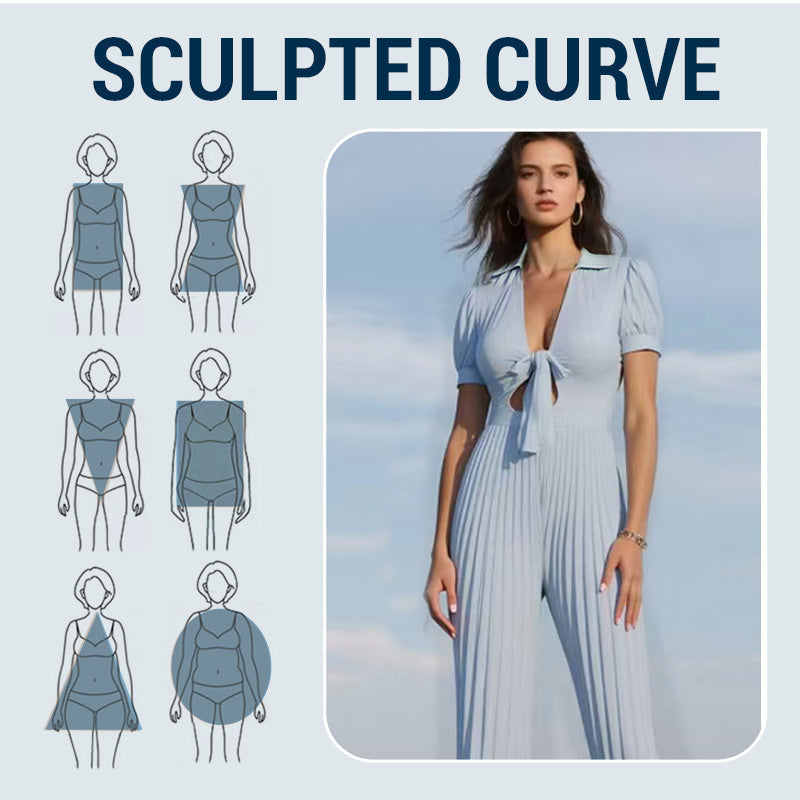 Women’s Solid Cut Out V-Neck Pleated Jumpsuit💛💛