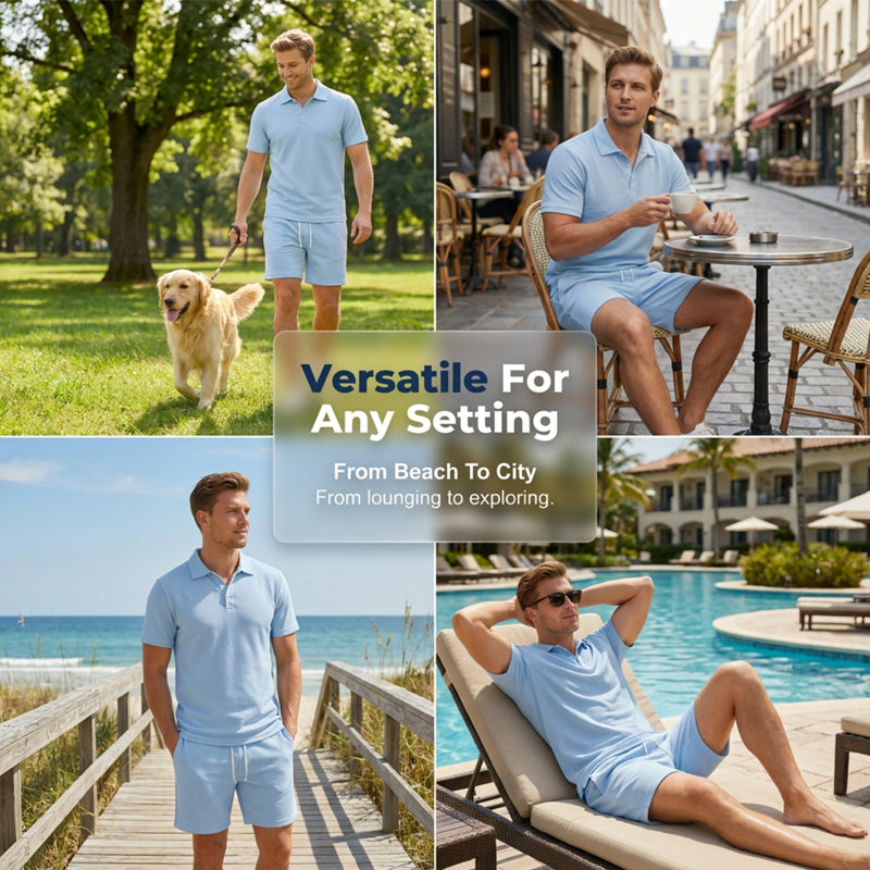 Men's Summer 2-Piece Collar Shirt & Shorts Set