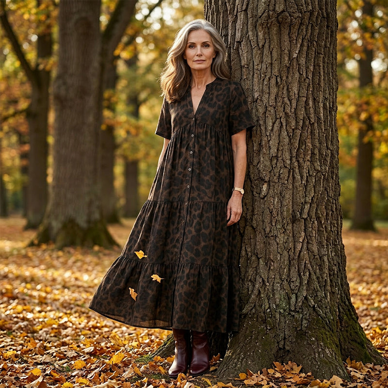 Women's V-Neck Leopard Print Maxi Dress