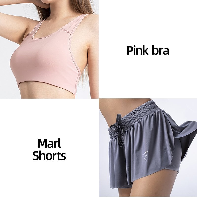 Women's two-piece set with high-waist sports bra and shorts