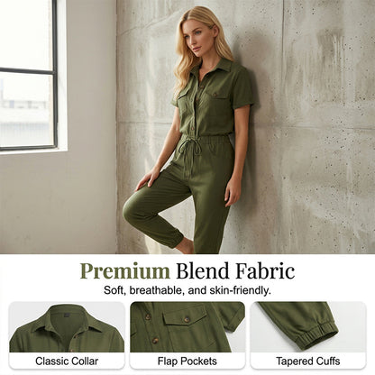 🥳 HOT SALE🥳💞50K+ SOLD!Women's Short Sleeve Button-Front Jumpsuit
