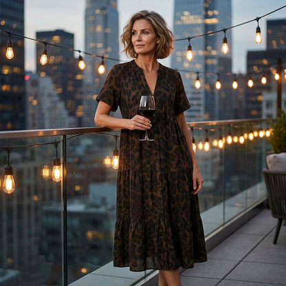 Women's V-Neck Leopard Print Maxi Dress